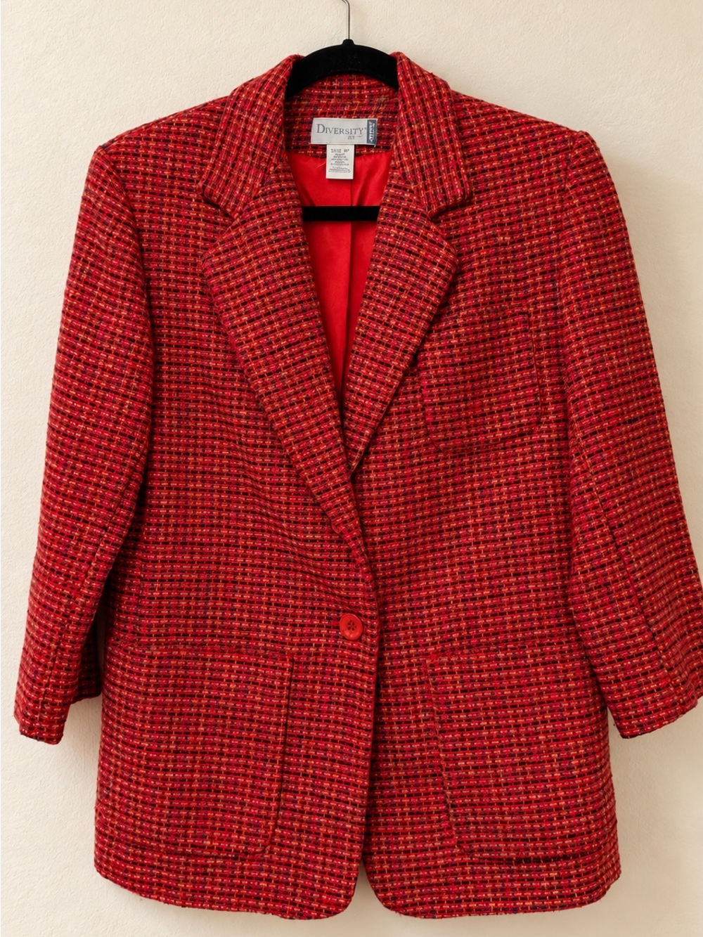 Vintage Diversity Sport Petite Blazer Size 2P Red Textured Single Button Jacket